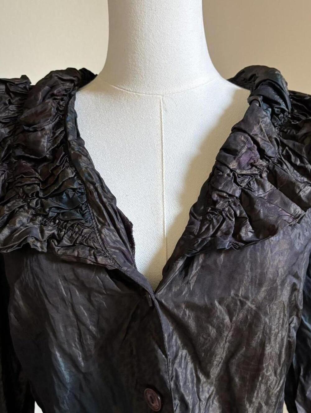 vintage Anne Fontaine crinkle metallic brown button up blouse - Picture 2 of 8